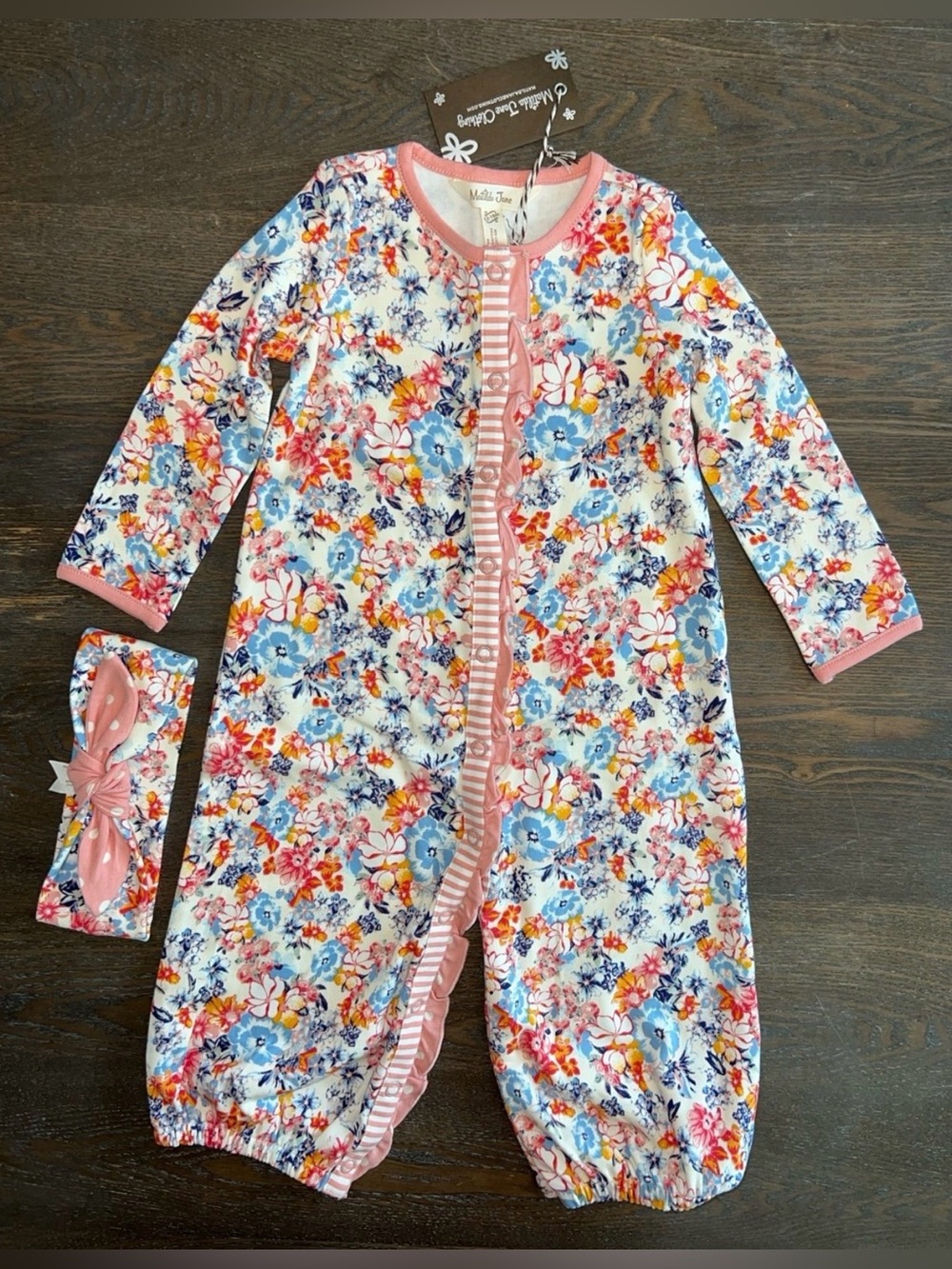 Matilda Jane Floral Convertible Romper size 12-18m and Matching Headwrap Bow